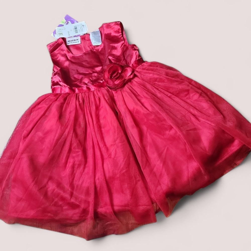 BLUEBERI BOULEVARD | NWT Vibrant Red Holiday Christmas Satin Tulle Dress | 2T